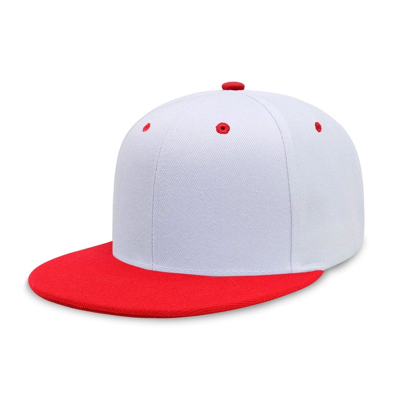 CHOK.LIDS Flat Bill Visor Classic Snapback Hat Blank Adjustable Brim High Top End Trendy Color Style Two Tone Baseball Cap (White/Red)
